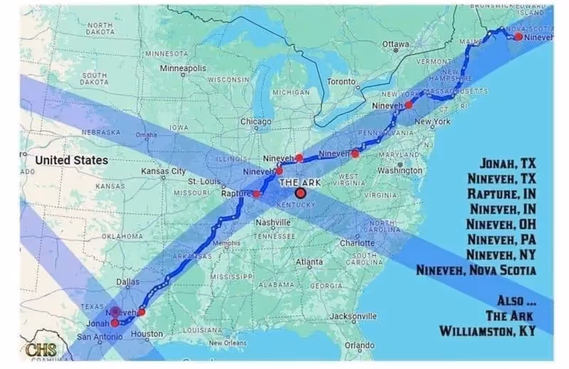 The path of the eclipse over the cities of Ninevah.