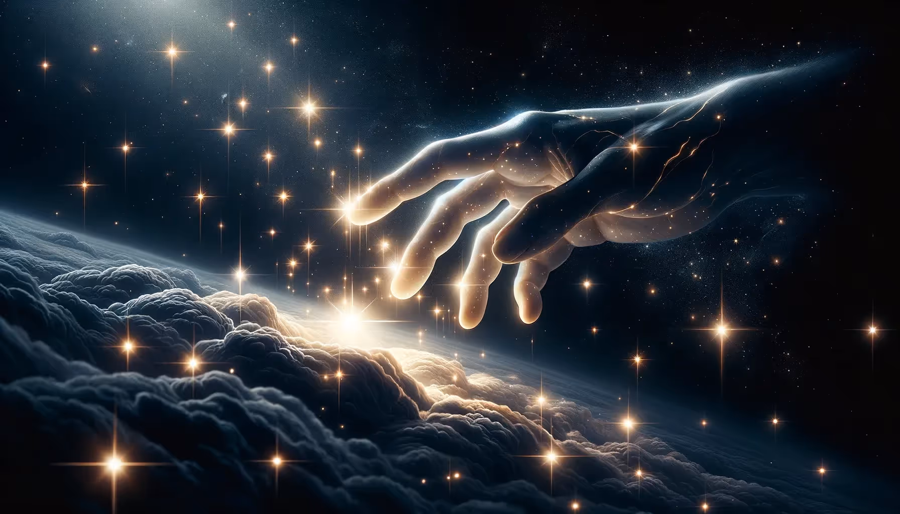 The hand of God emits light on the world.