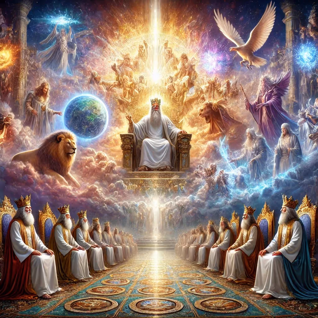 The heavenly throne room in Revelation.